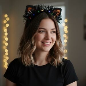 Scünci Halloween Women's Black Cat Ear Headband with Lights (New)
